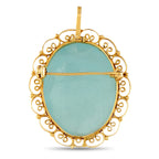 18K Yellow Gold 25ct Carved Aquamarine Filigree Pendant