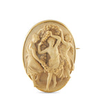 Victorian Grand Tour 18K Yellow Gold Lava Stone Cameo Brooch