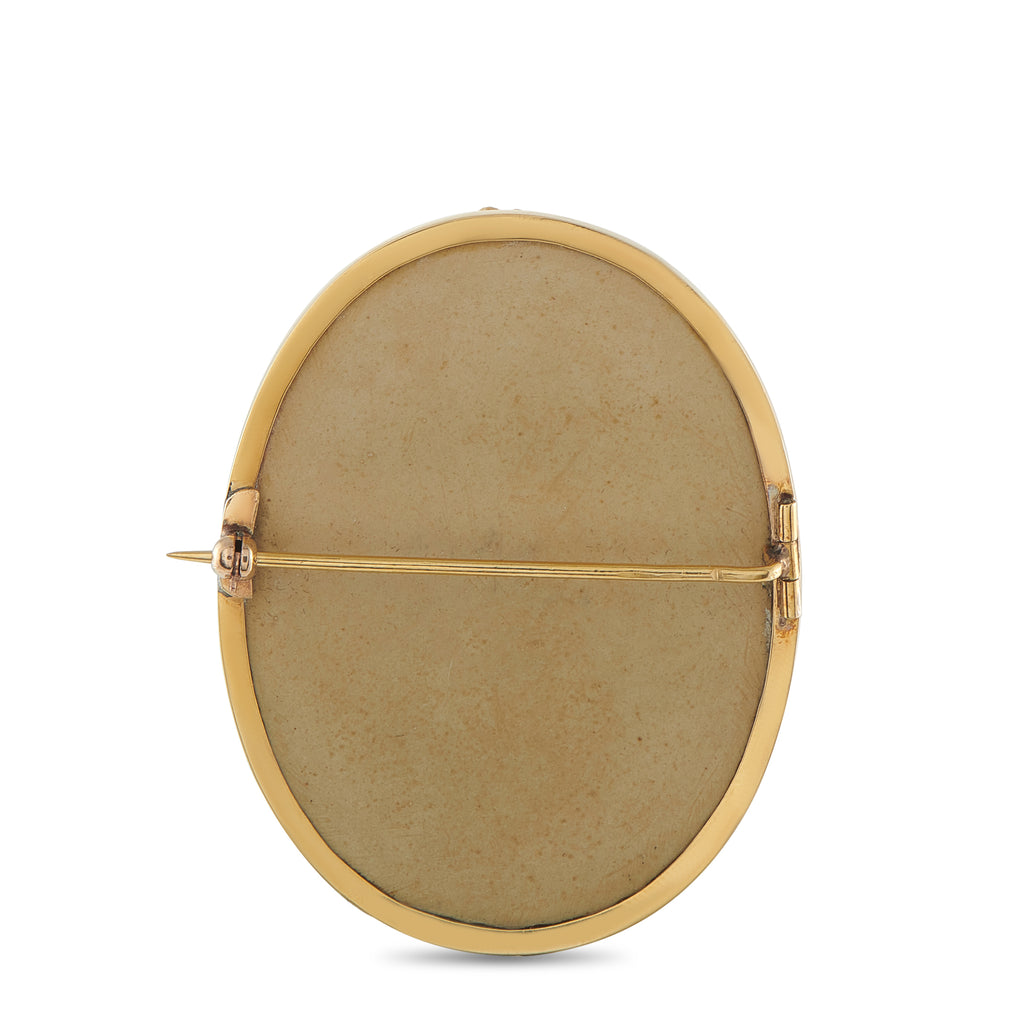 Victorian Grand Tour 18K Yellow Gold Lava Stone Cameo Brooch