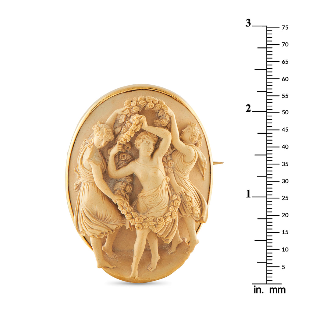 Victorian Grand Tour 18K Yellow Gold Lava Stone Cameo Brooch