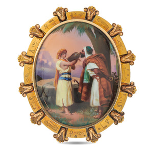 18K Yellow Gold Victorian Egyptian Revival Hand-Painted Enamel Brooch
