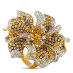 18K Yellow Gold 5.56ct Diamond and Sapphire Hibiscus Ring