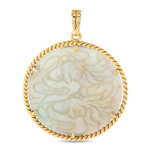 18K Yellow Gold Carved Jade Pendant