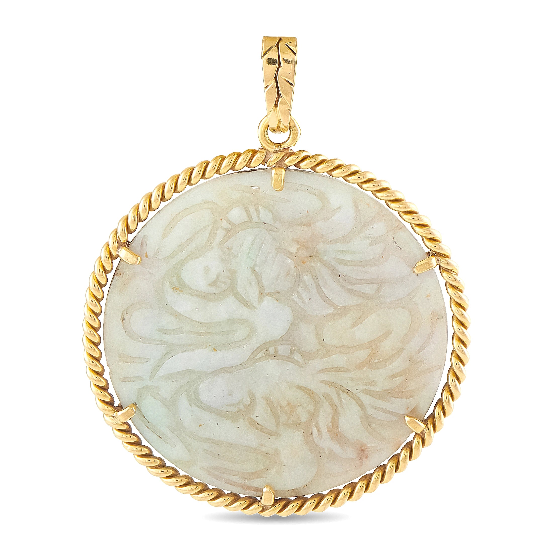 18K Yellow Gold Carved Jade Pendant