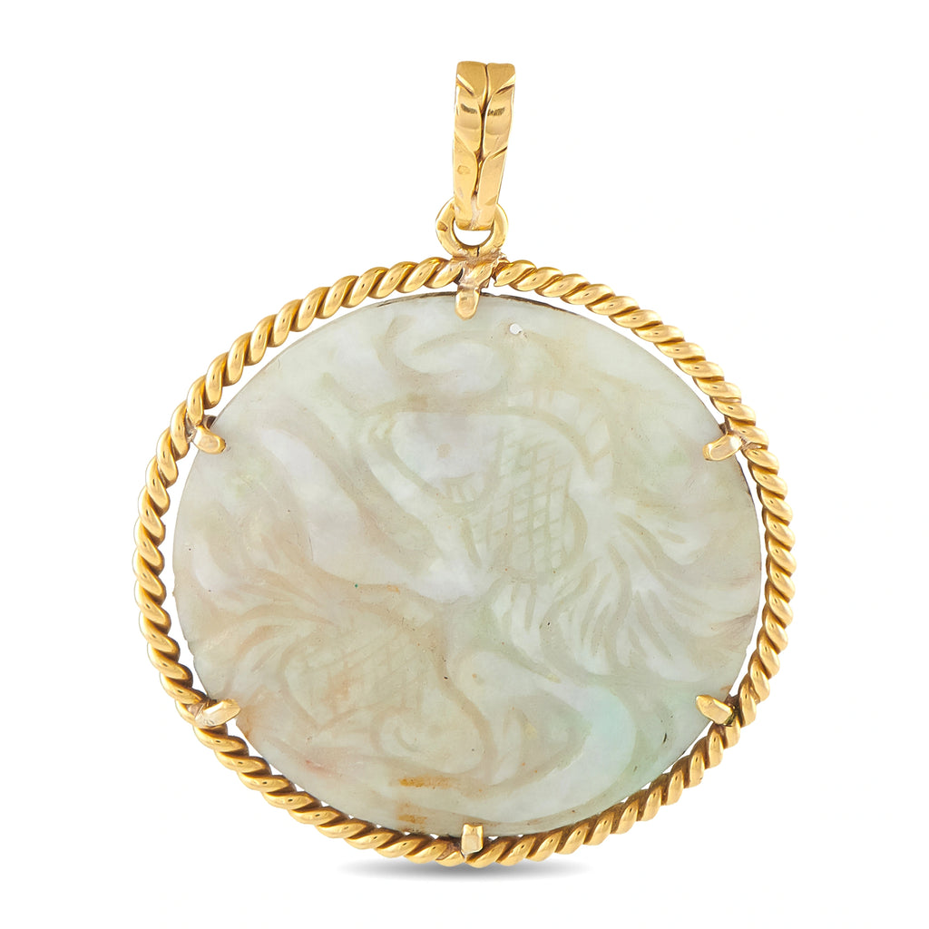 18K Yellow Gold Carved Jade Pendant