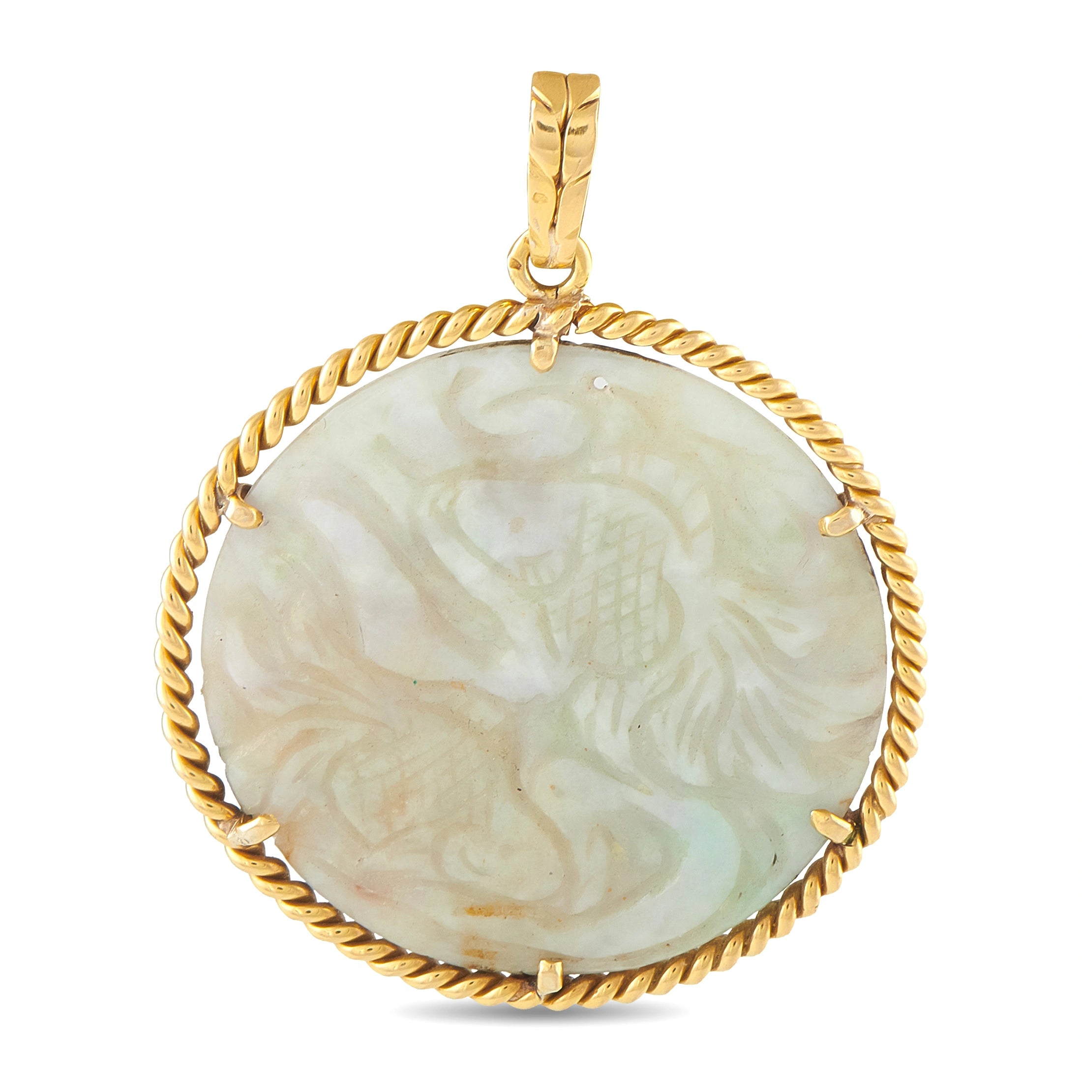 18K Yellow Gold Carved Jade Pendant