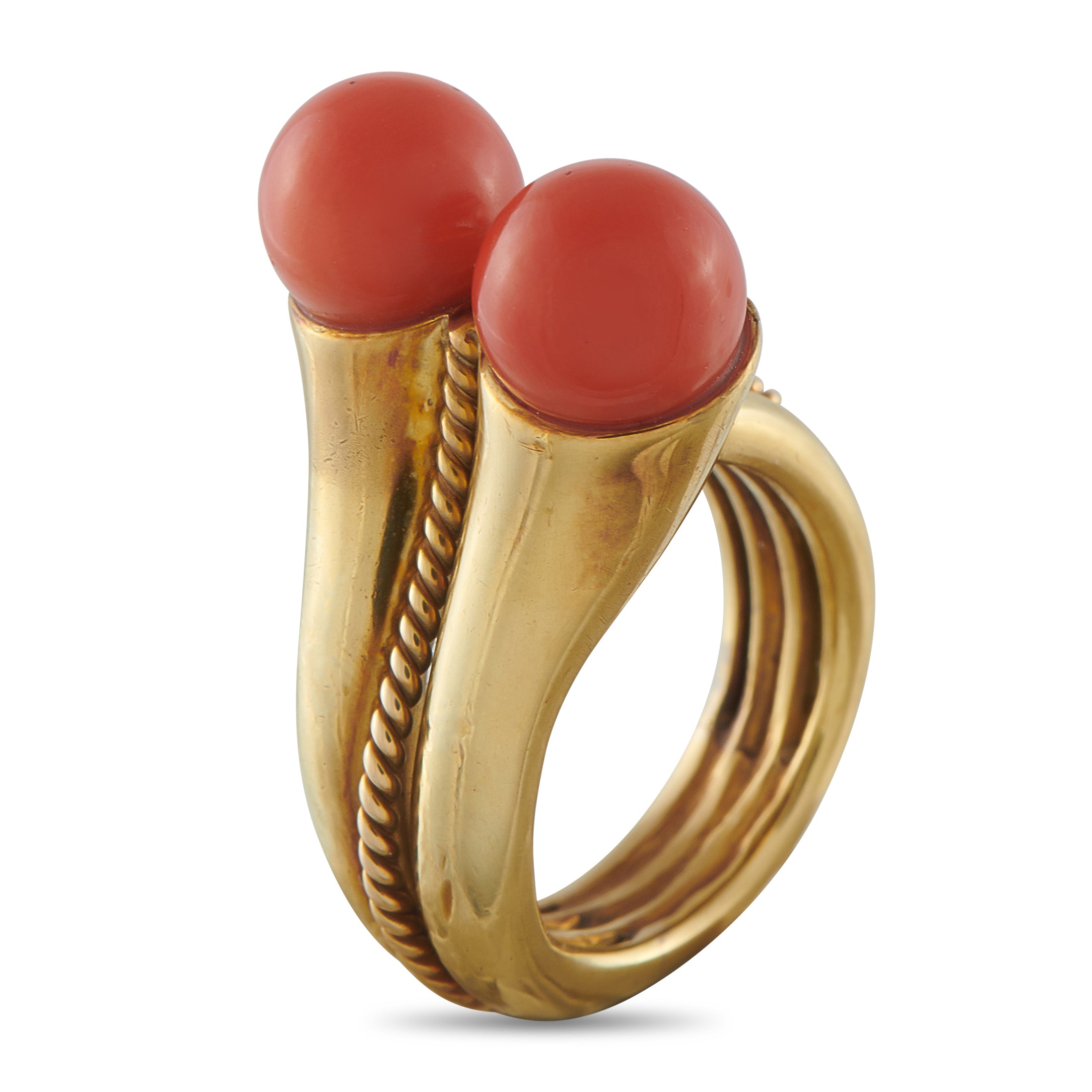 Exclusive Vintage Tambetti 18K Yellow Gold Coral Ring