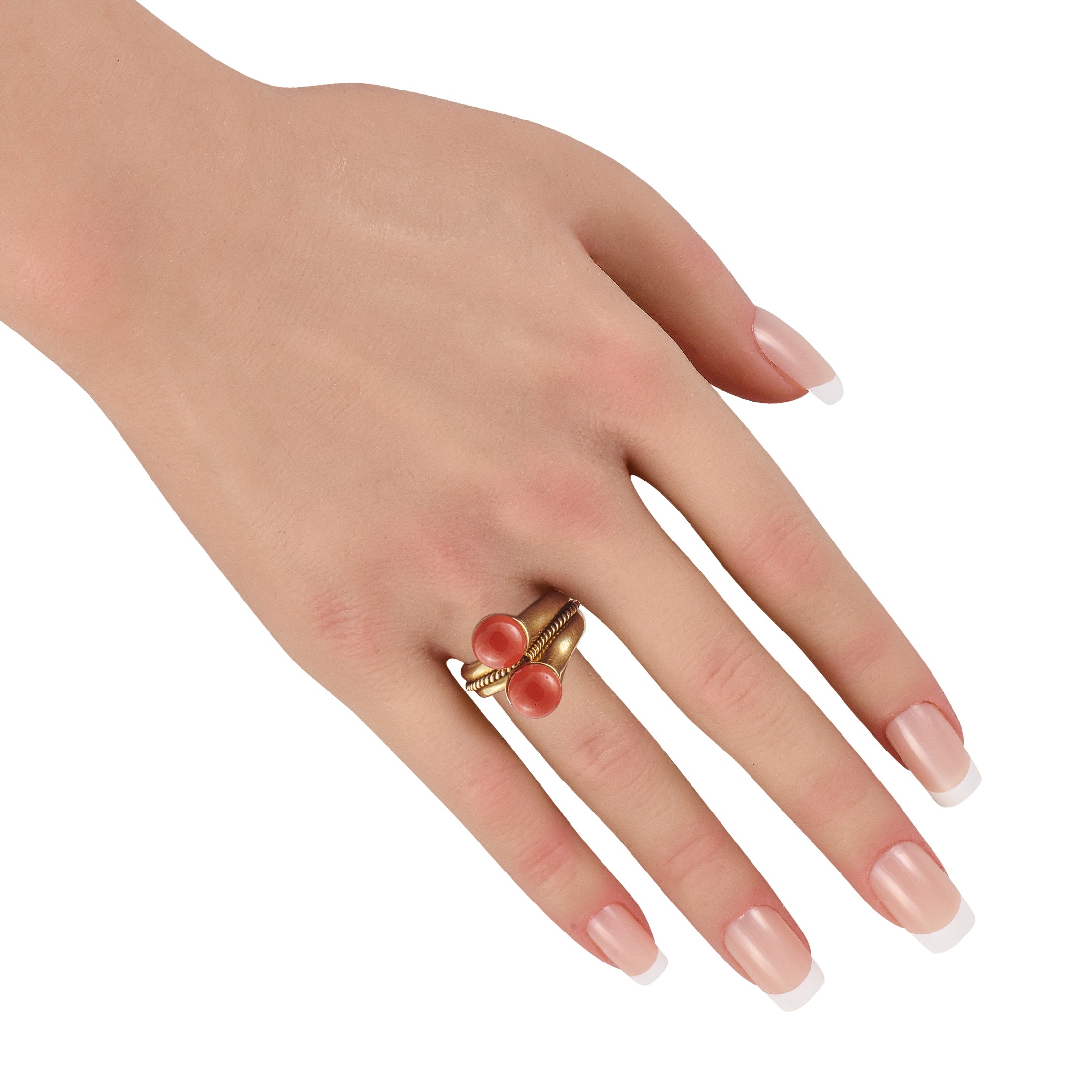 Exclusive Vintage Tambetti 18K Yellow Gold Coral Ring