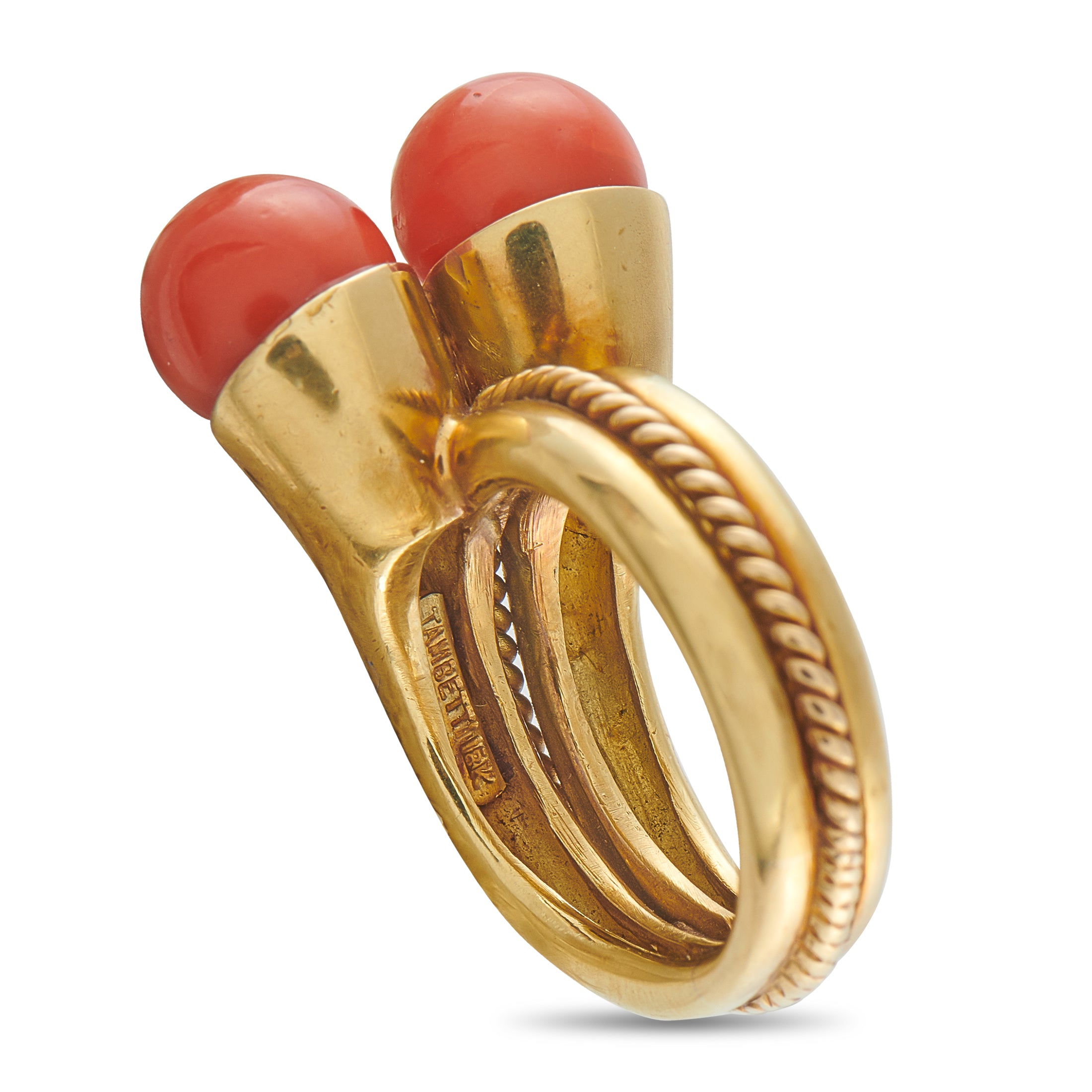 Exclusive Vintage Tambetti 18K Yellow Gold Coral Ring
