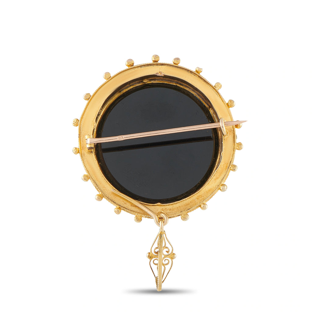 Antique 18K Yellow Gold 0.50ct Diamond and Agate Brooch