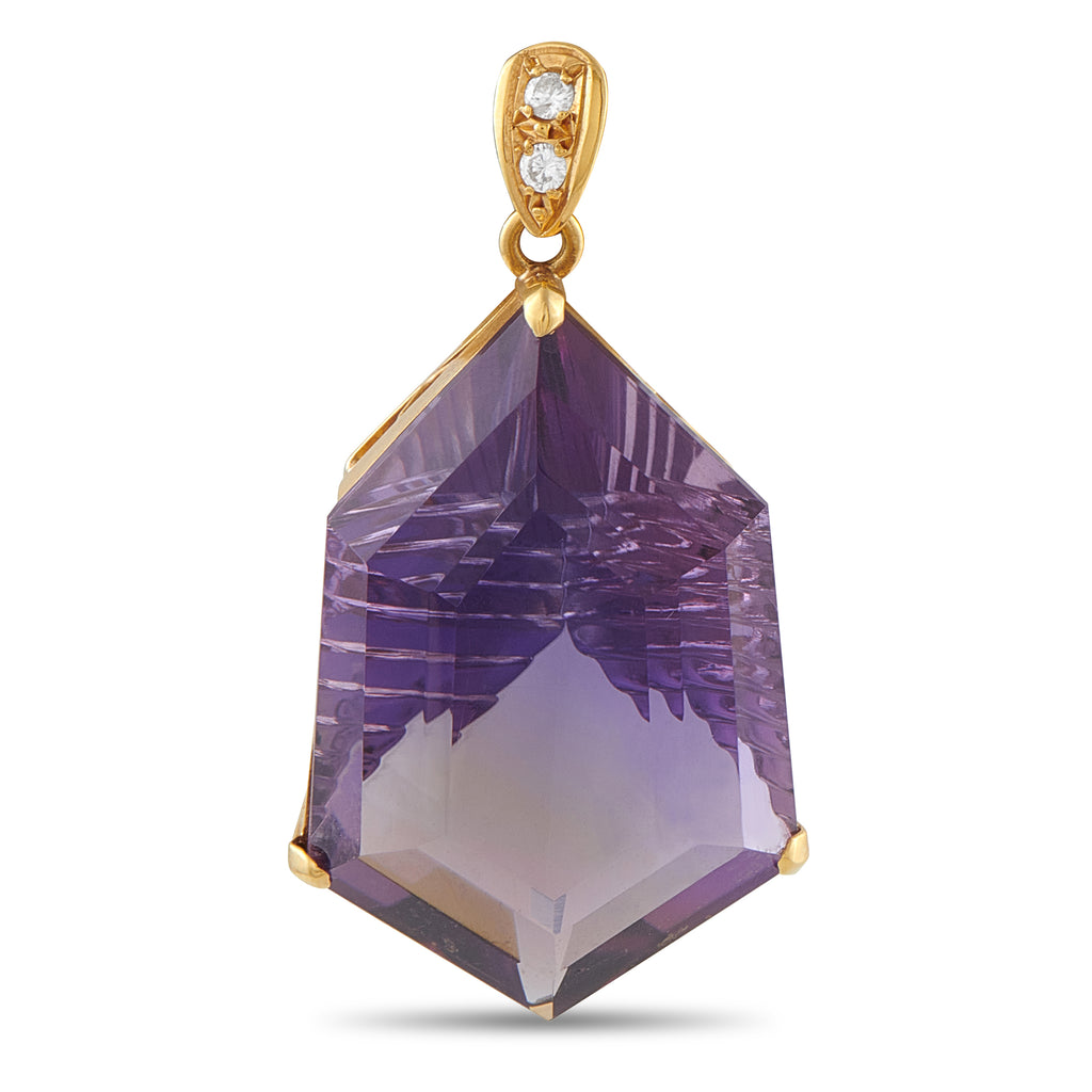 Exclusive  18K Yellow Gold 0.07ct Diamond and Amethyst Pendant