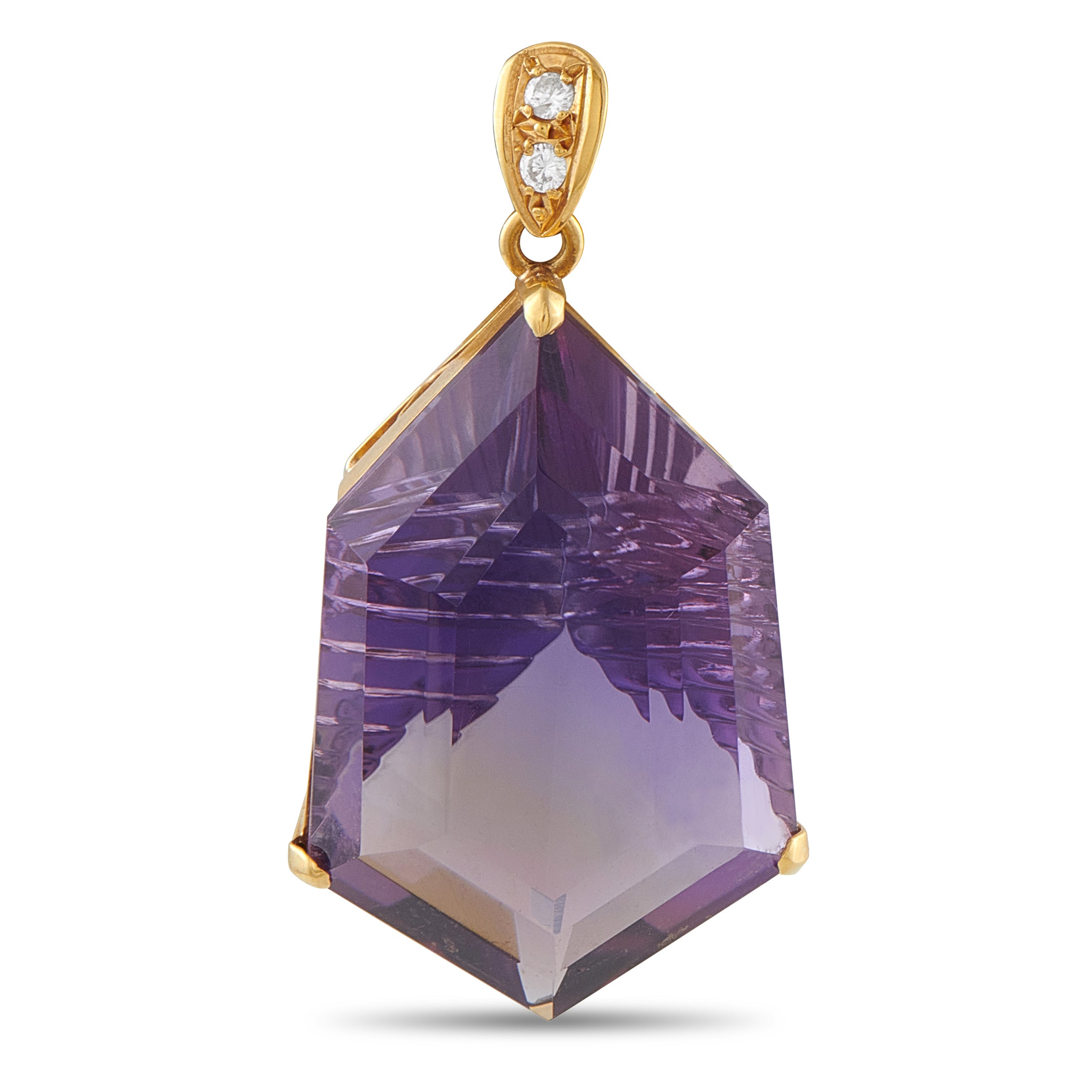 Exclusive  18K Yellow Gold 0.07ct Diamond and Amethyst Pendant
