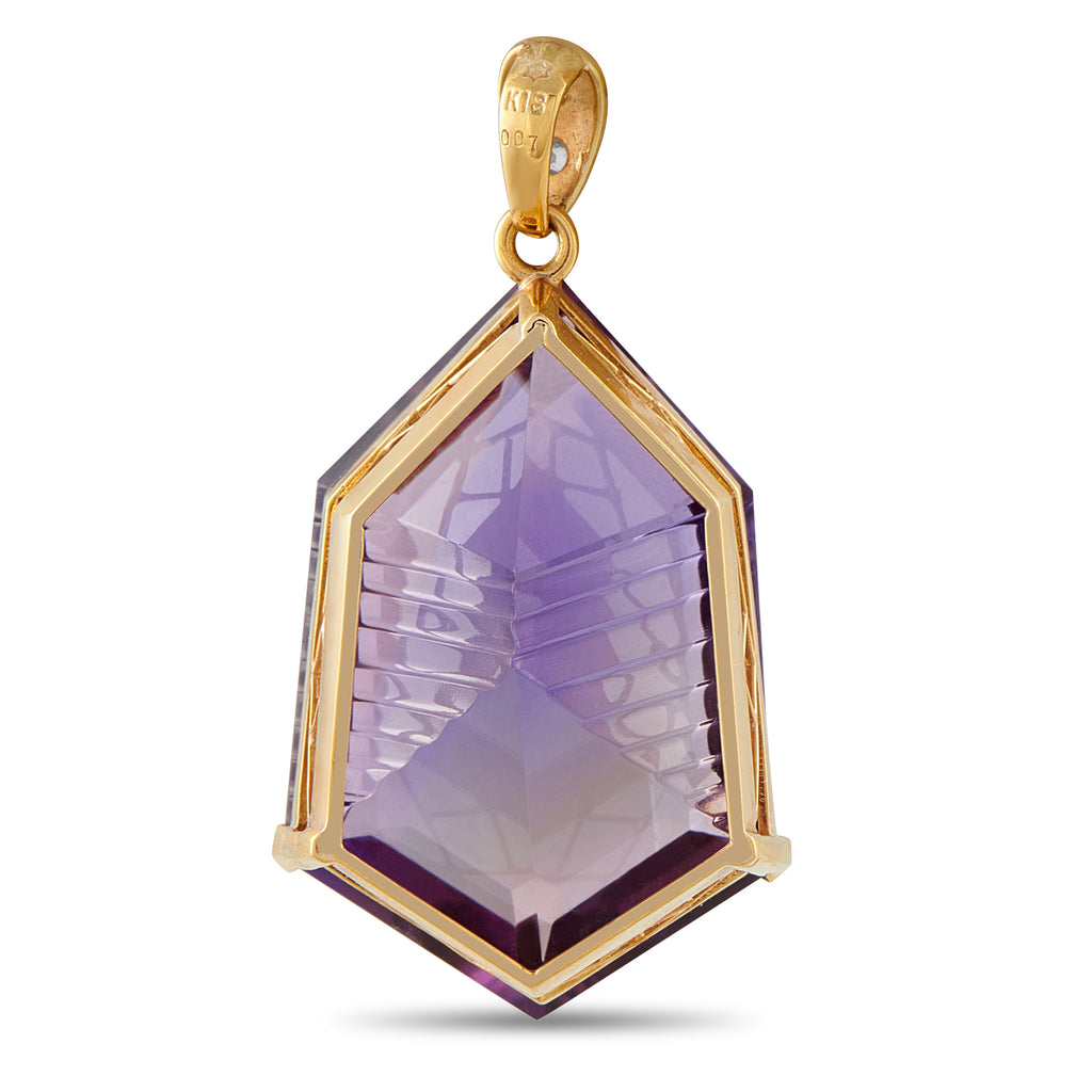 18K Yellow Gold 0.07ct Diamond and Amethyst Pendant