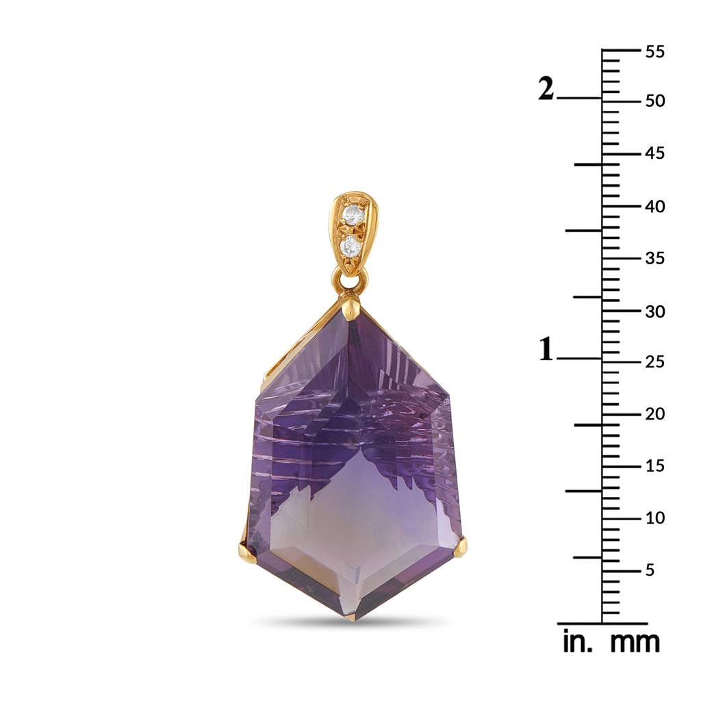 18K Yellow Gold 0.07ct Diamond and Amethyst Pendant