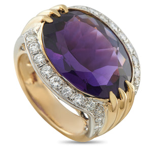 18K Yellow Gold 0.75ct Diamond and Amethyst Ring