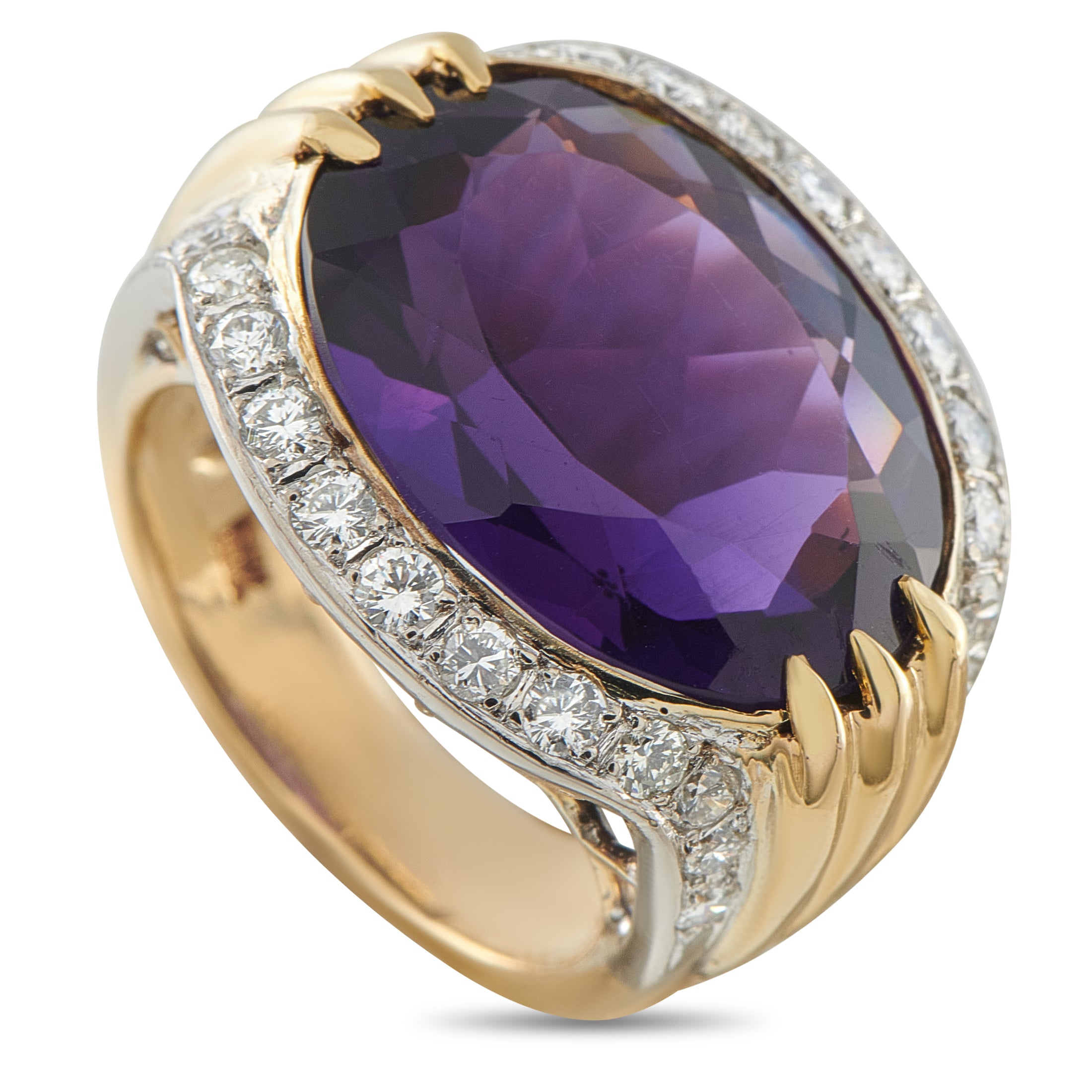 18K Yellow Gold 0.75ct Diamond and Amethyst Ring