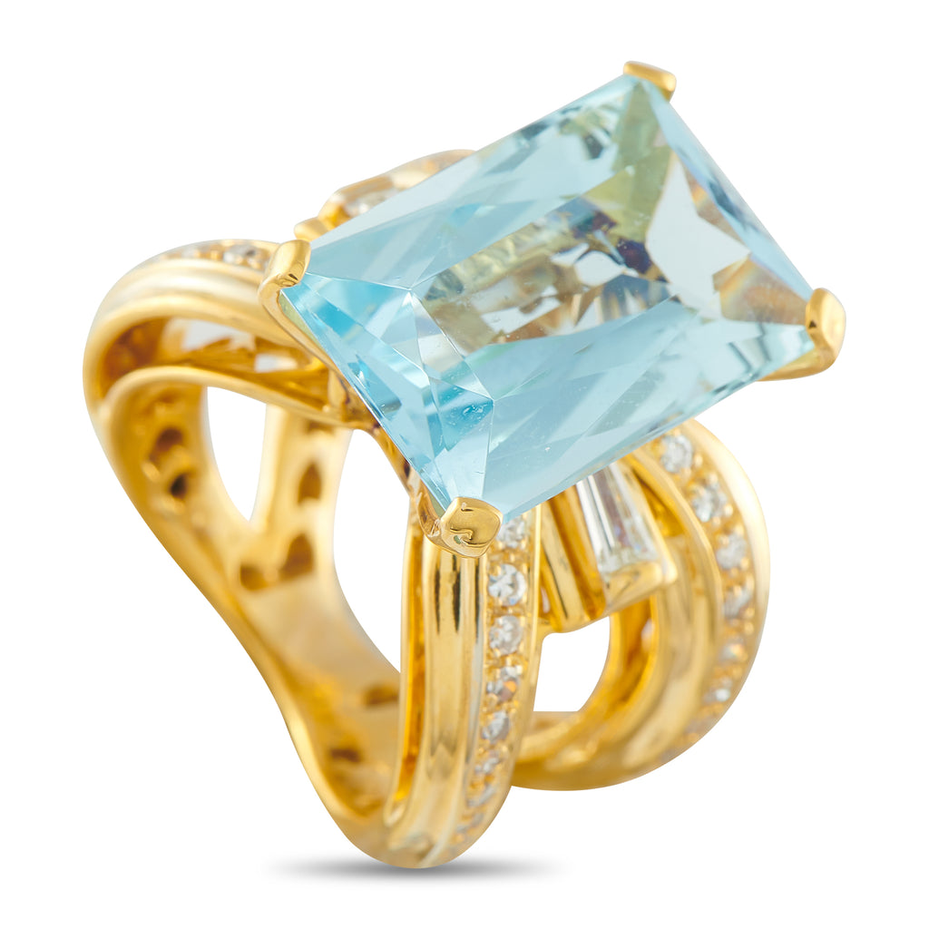 18K Yellow Gold 1.10ct Diamond and Aquamarine Ring