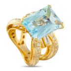 18K Yellow Gold 1.10ct Diamond and Aquamarine Ring
