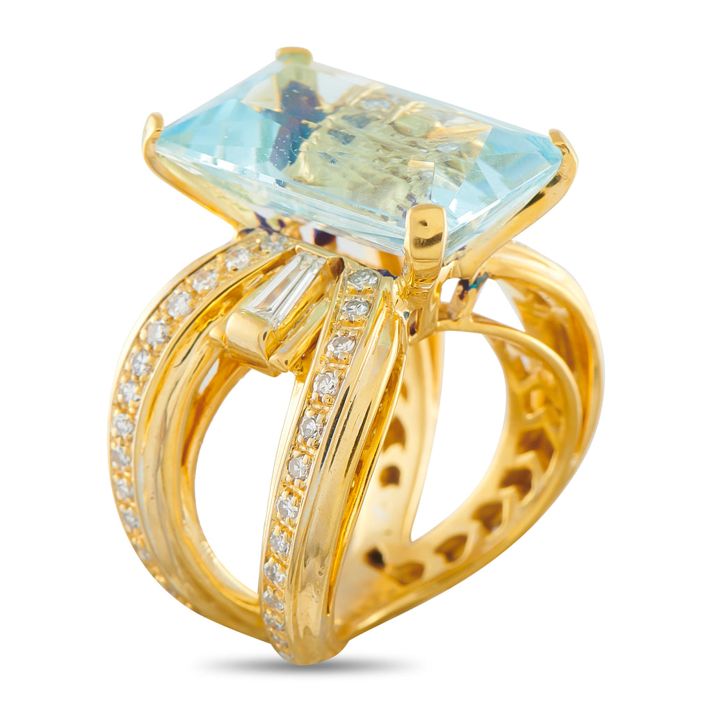 18K Yellow Gold 1.10ct Diamond and Aquamarine Ring