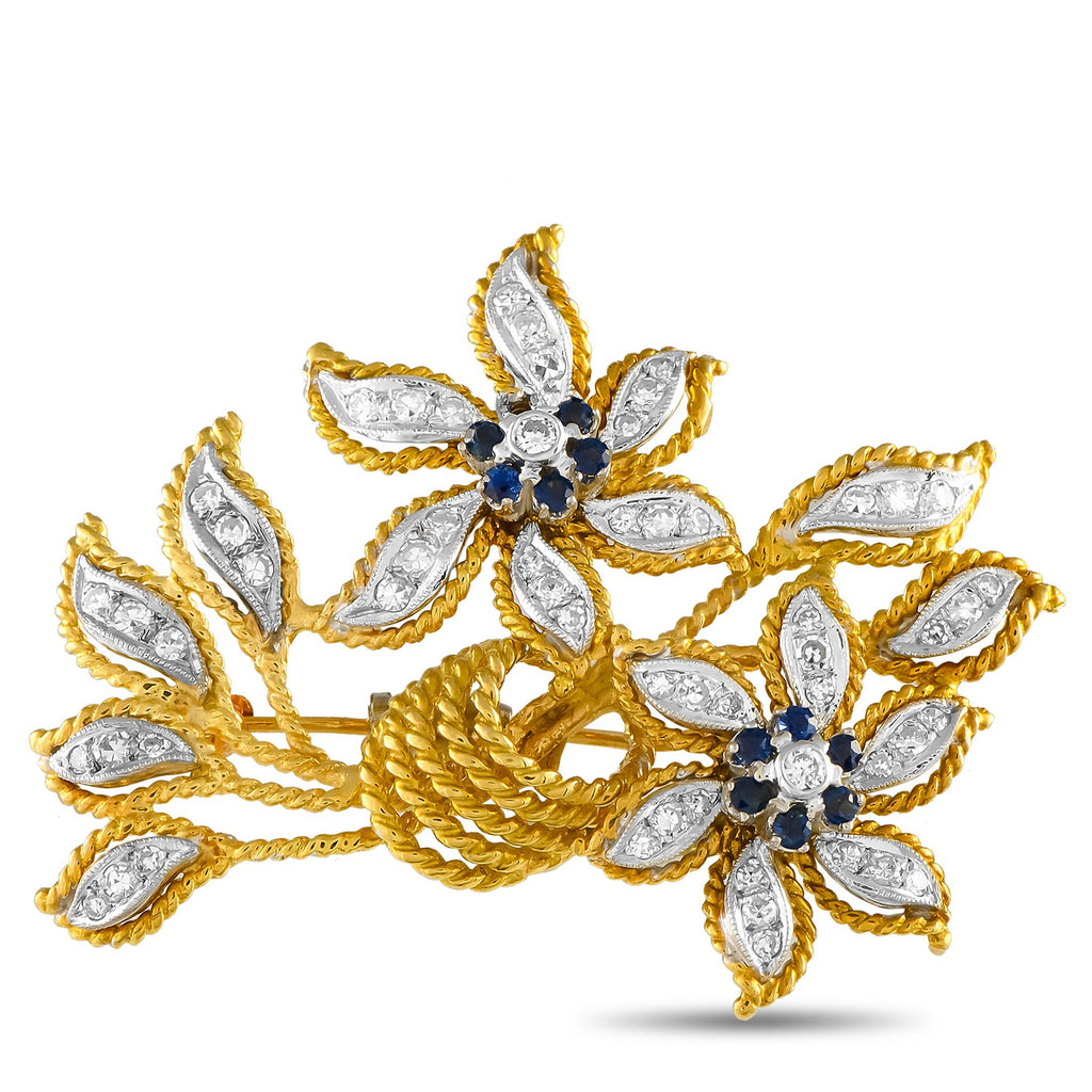 Exclusive 18K Yellow Gold 1.10ct Diamond Floral Brooch — Add a touch of luxury to any scarf, hat, or lapel with this enchanti