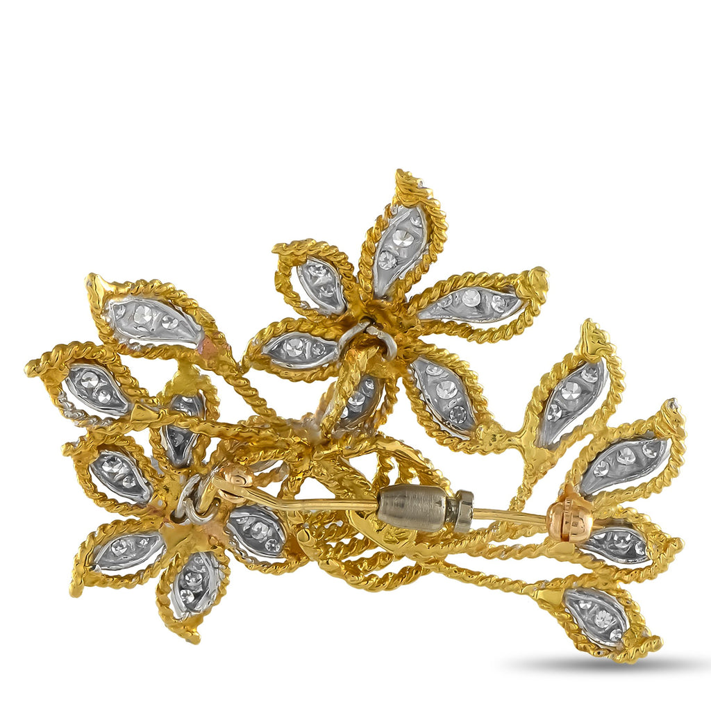Exclusive 18K Yellow Gold 1.10ct Diamond Floral Brooch