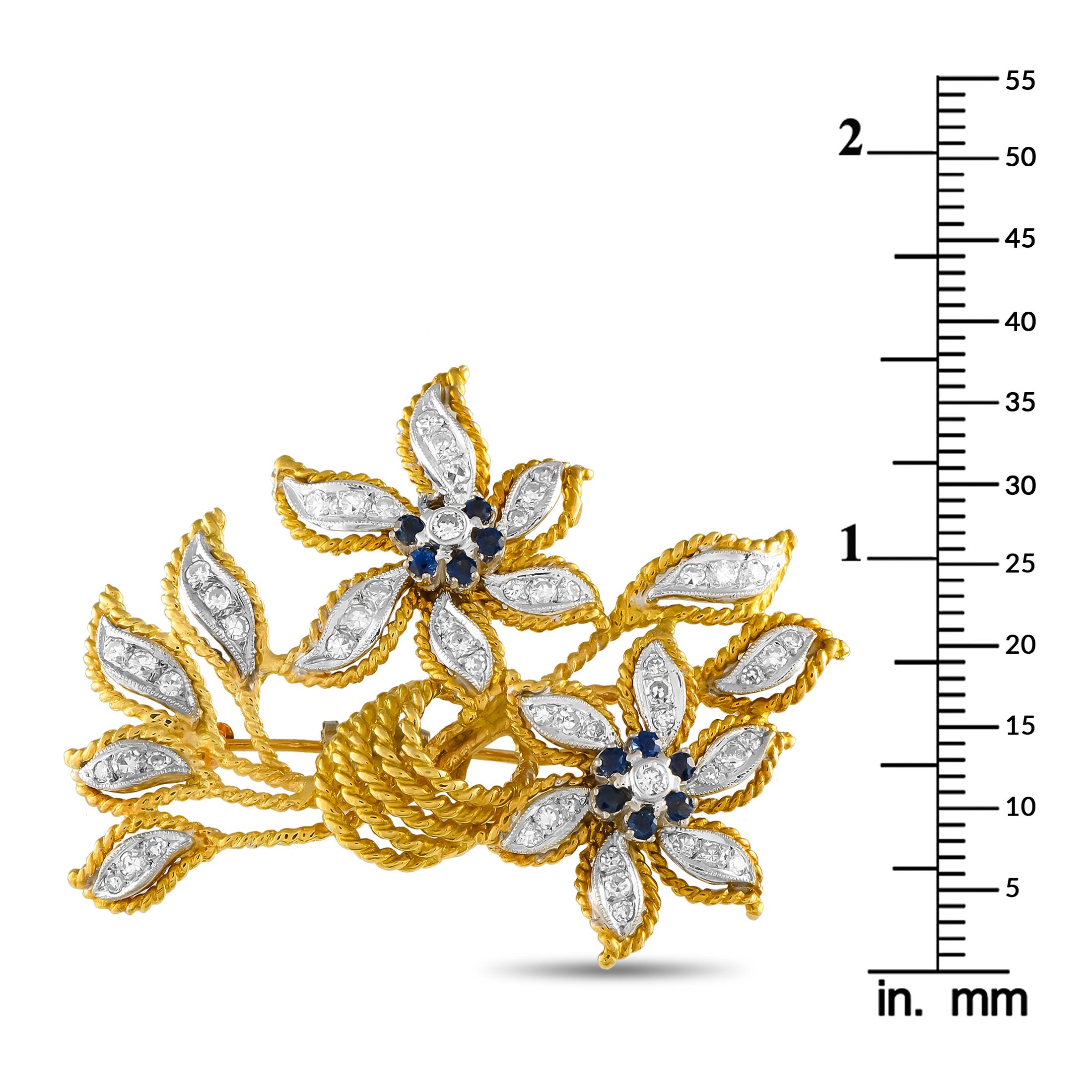 Exclusive 18K Yellow Gold 1.10ct Diamond Floral Brooch