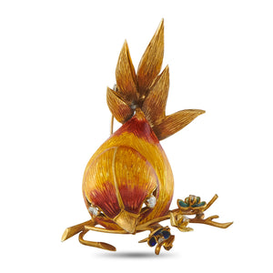 18K Yellow Gold 0.20ct Diamond and Enamel Bird Brooch