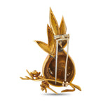 18K Yellow Gold 0.20ct Diamond and Enamel Bird Brooch