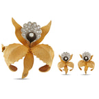 18K Yellow Gold 0.95ct Diamond Orchid Brooch