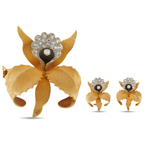 18K Yellow Gold 0.95ct Diamond Orchid Brooch