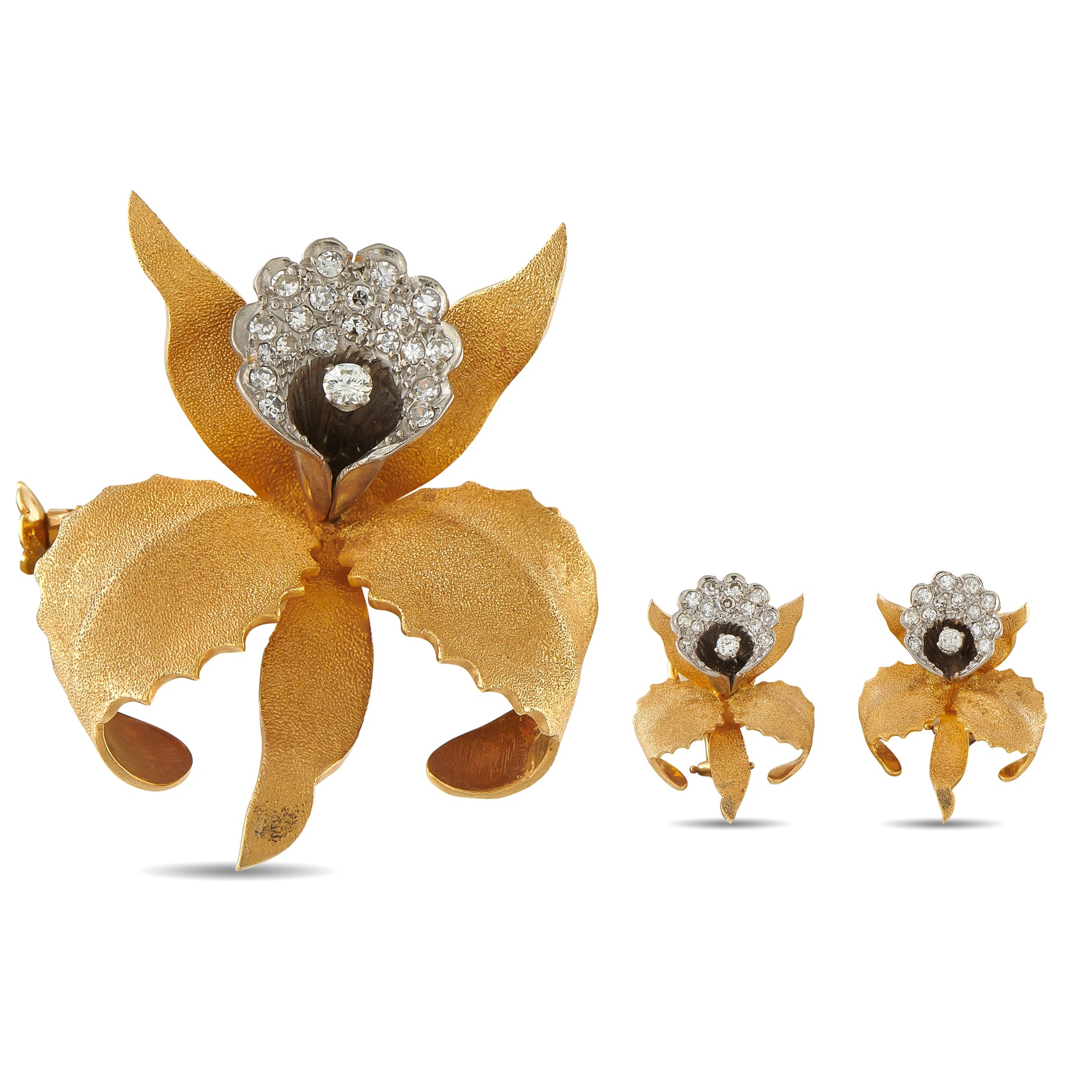 18K Yellow Gold 0.95ct Diamond Orchid Brooch