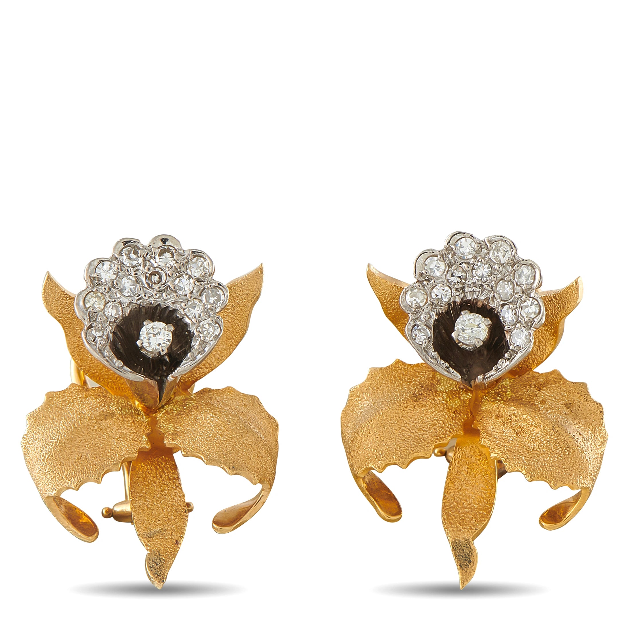 18K Yellow Gold 0.95ct Diamond Orchid Brooch