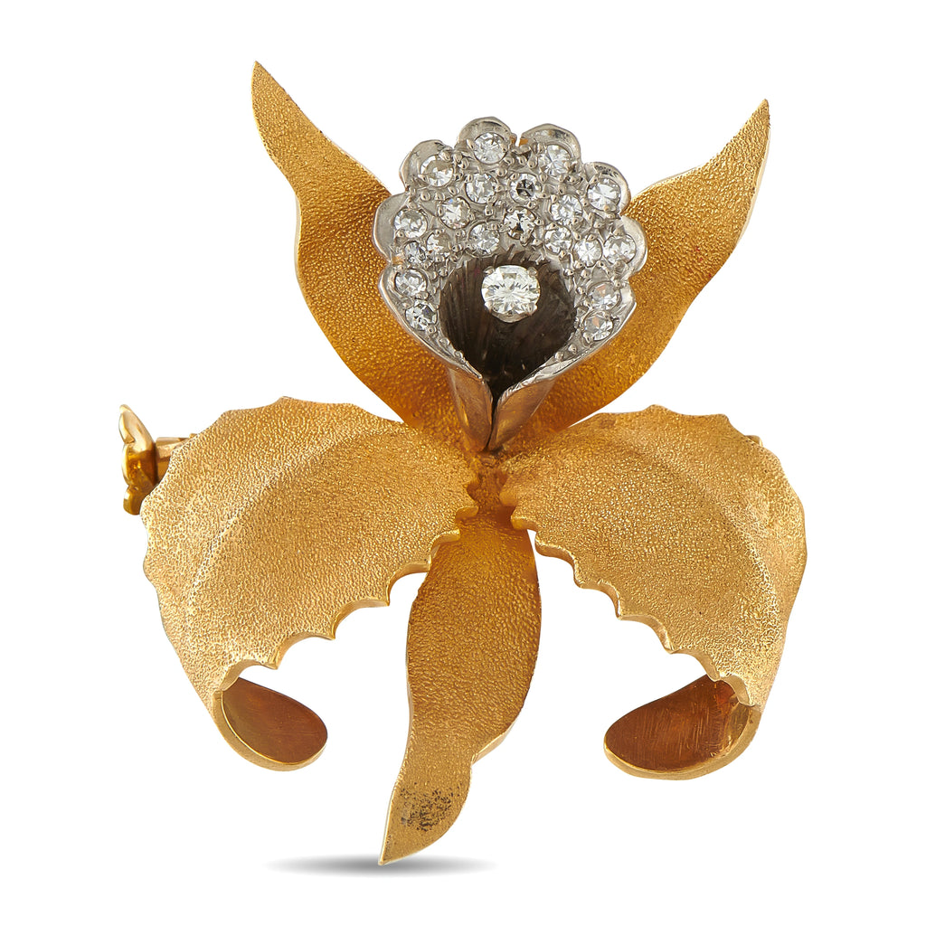 18K Yellow Gold 0.95ct Diamond Orchid Brooch