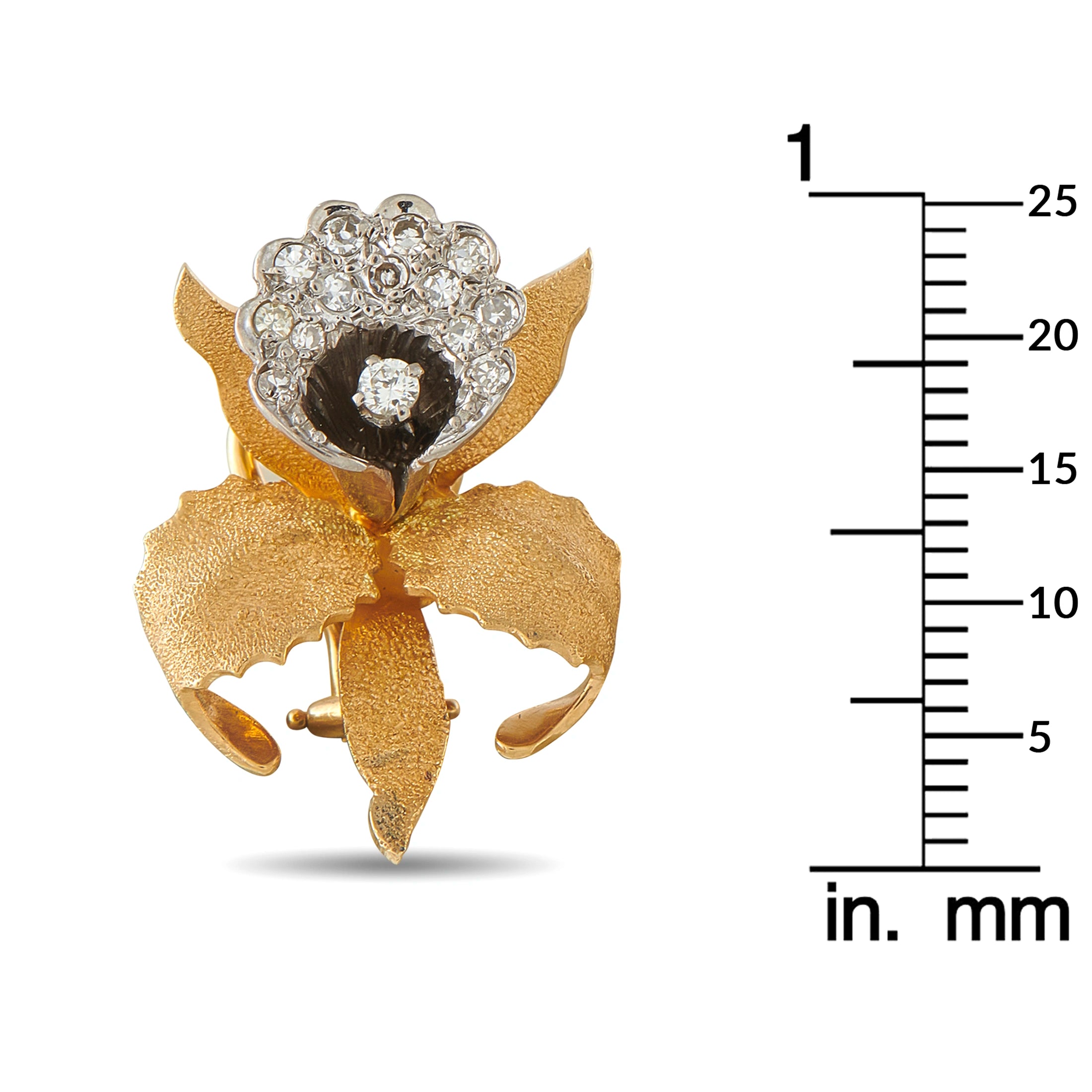 18K Yellow Gold 0.95ct Diamond Orchid Brooch