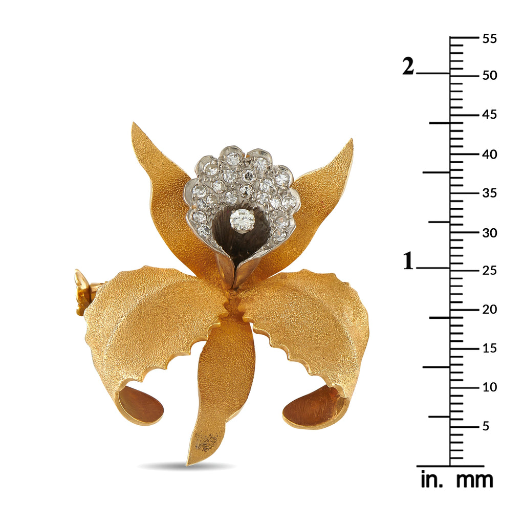18K Yellow Gold 0.95ct Diamond Orchid Brooch