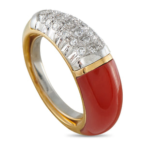 18K Yellow Gold 0.19ct Diamond and Carnelian Ring