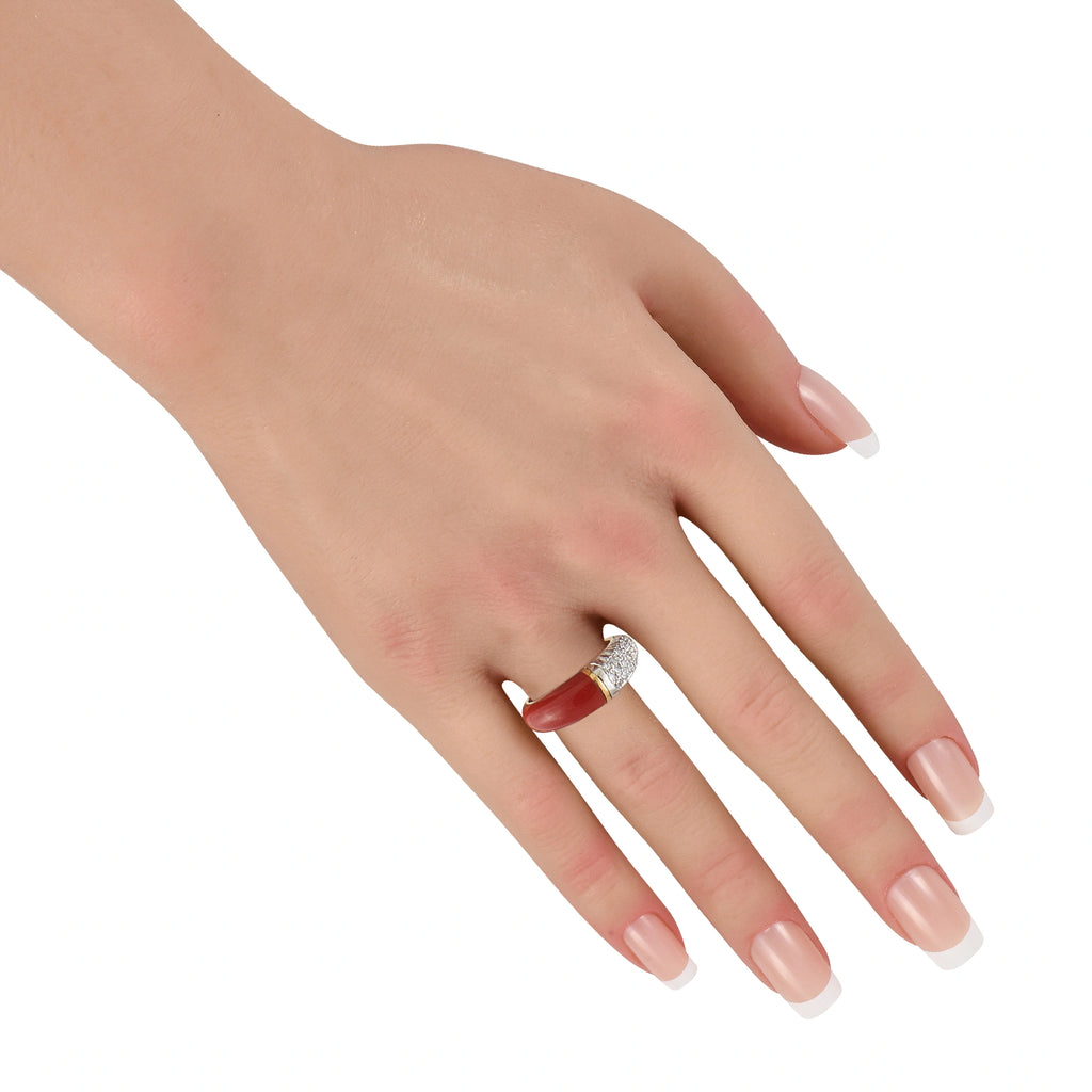 18K Yellow Gold 0.19ct Diamond and Carnelian Ring