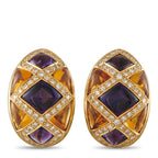 18K Yellow Gold 1.0ct Diamond, Citrine and Amethyst Earrings