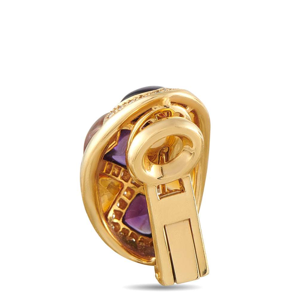 18K Yellow Gold 1.0ct Diamond, Citrine and Amethyst Earrings