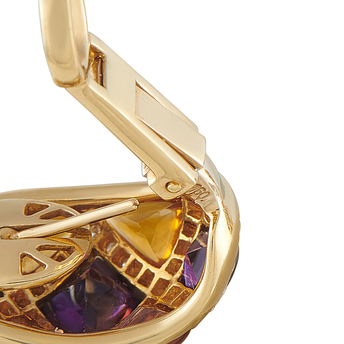 18K Yellow Gold 1.0ct Diamond, Citrine and Amethyst Earrings