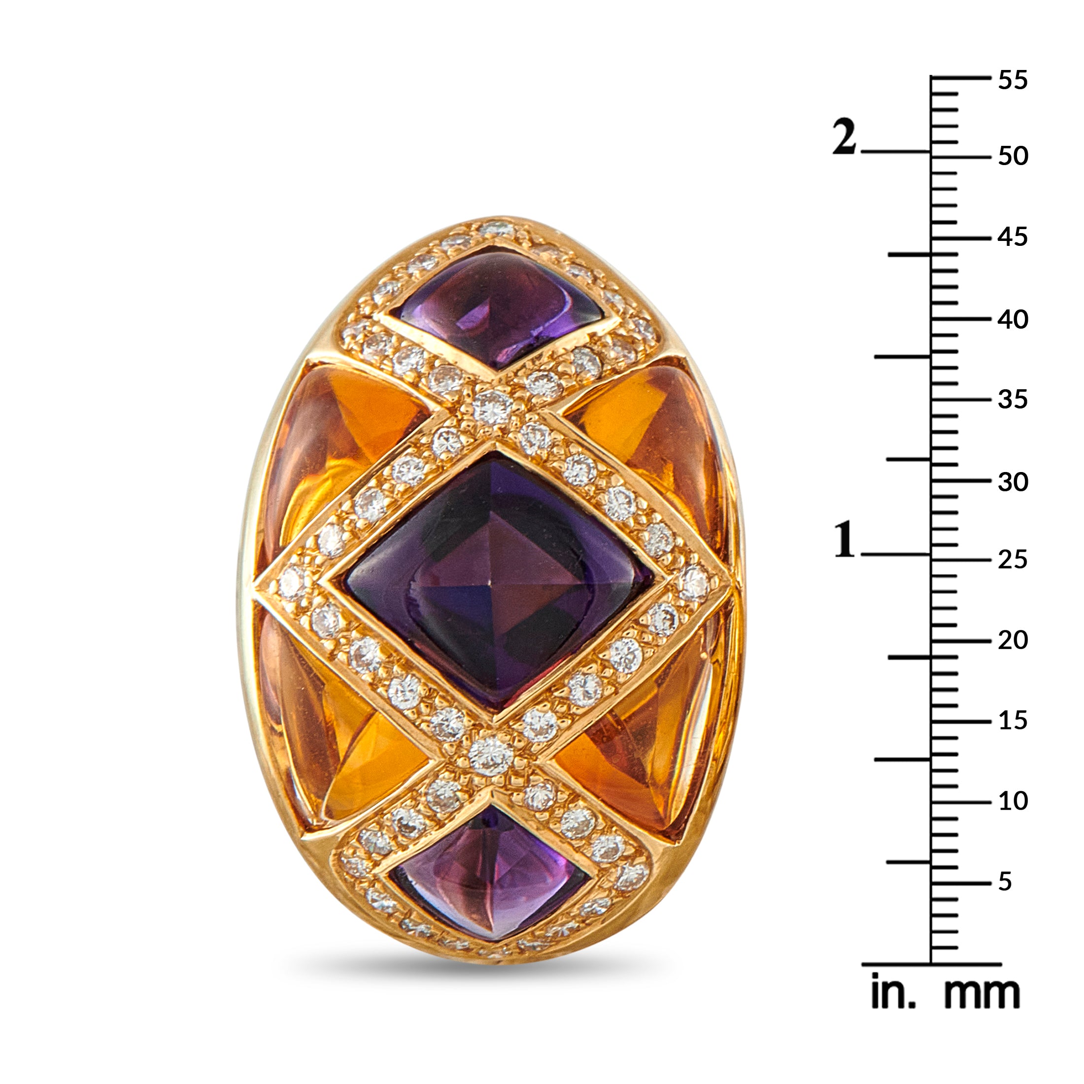 18K Yellow Gold 1.0ct Diamond, Citrine and Amethyst Earrings