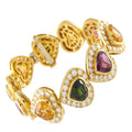 18K yellow gold heart bracelet with diamond-set heart-shaped citrine and tourmaline stones