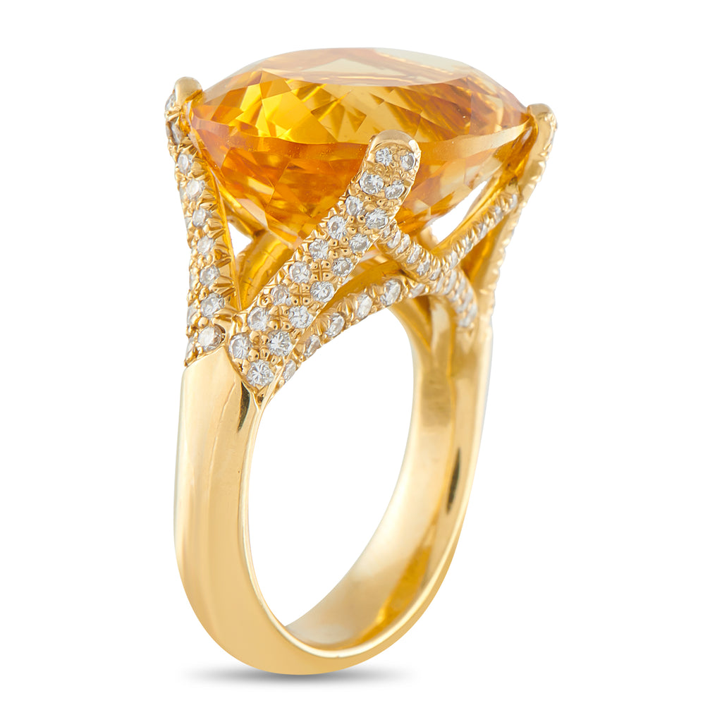 18K Yellow Gold 1.25ct Diamond and Citrine Ring