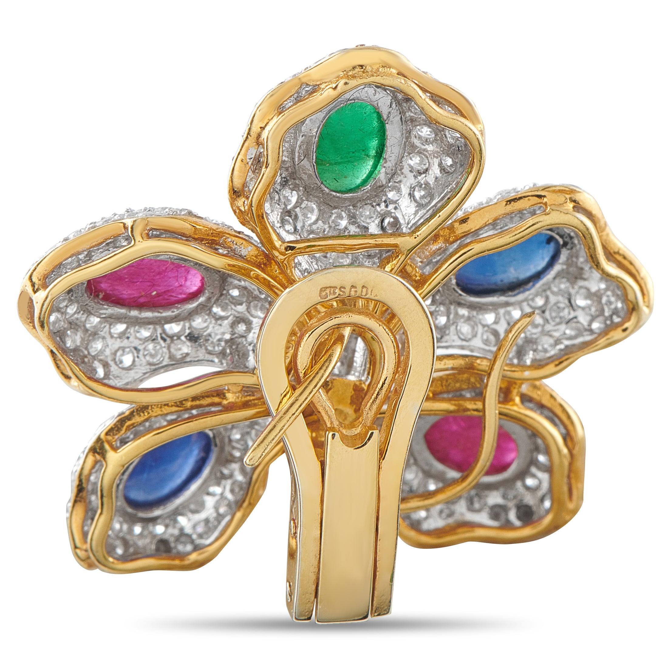 18K Yellow Gold 4.80ct Diamond and Colored Gemstone Flower Earrings
