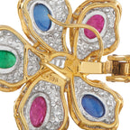 18K Yellow Gold 4.80ct Diamond and Colored Gemstone Flower Earrings