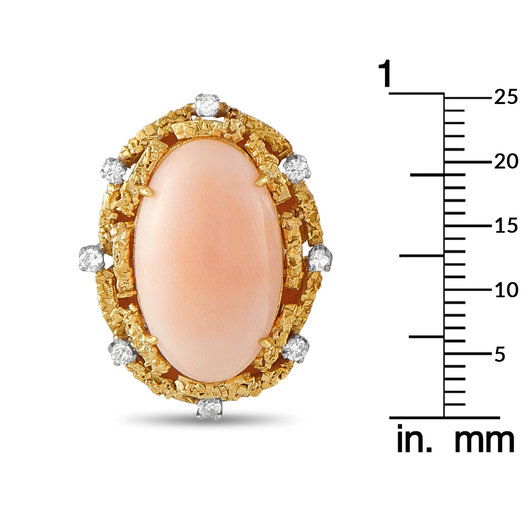 18K Yellow Gold 0.50ct Diamond Coral Cabochon Earrings