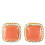 18K Yellow Gold 0.65ct Diamond and Coral Earrings