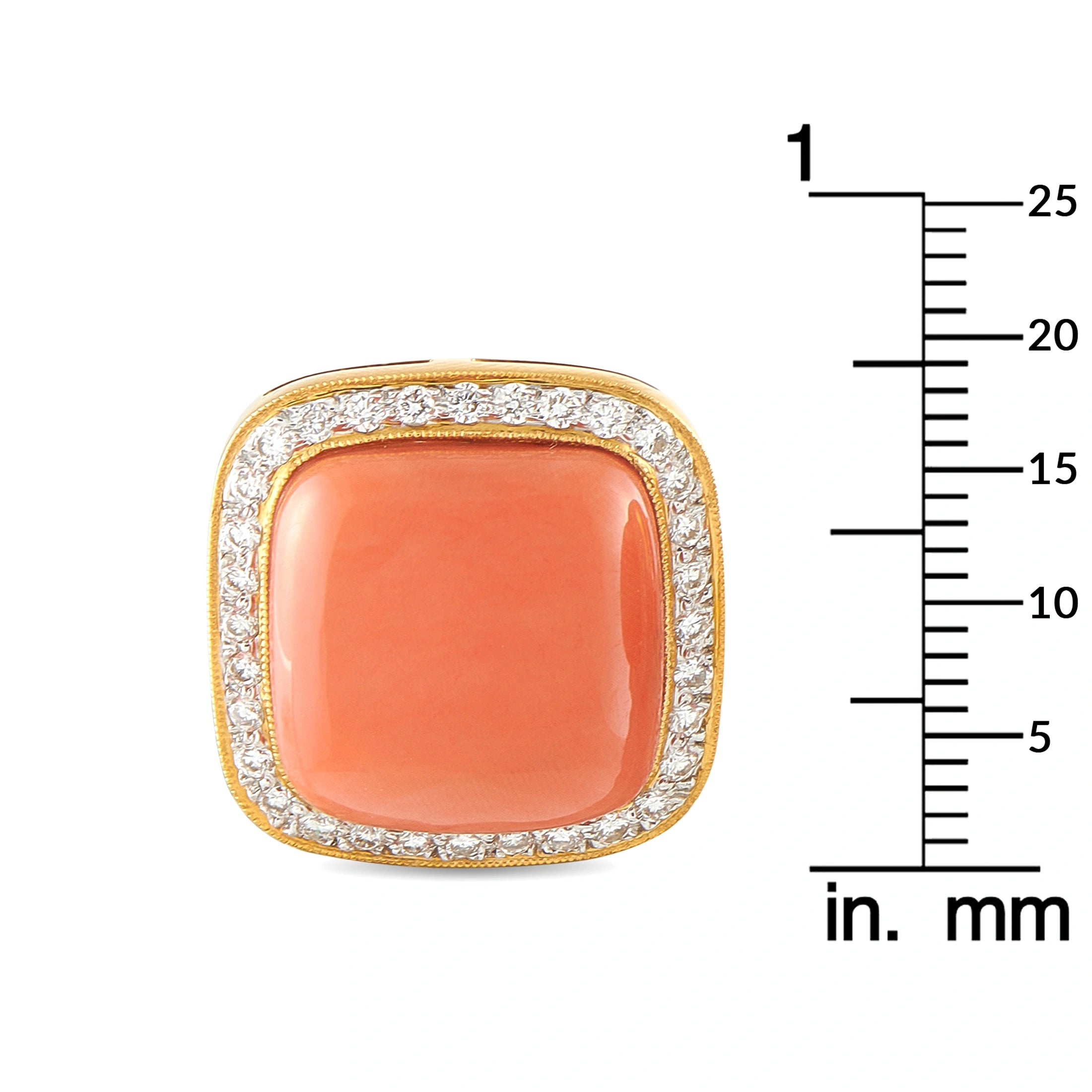 18K Yellow Gold 0.65ct Diamond and Coral Earrings