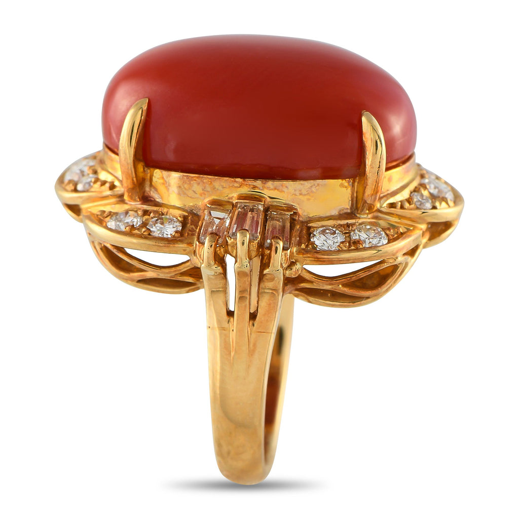 Exclusive 18K Yellow Gold 0.97ct Diamond and Coral Ring