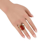 Exclusive 18K Yellow Gold 0.97ct Diamond and Coral Ring